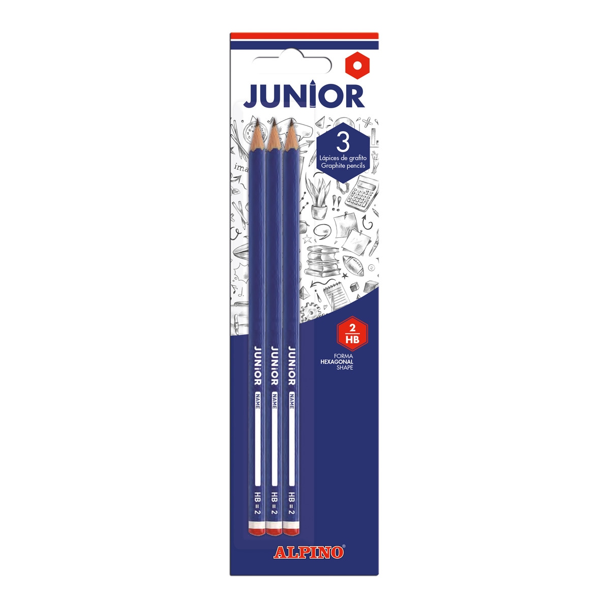 Imagen 0 de Blister 3 lápices de grafito Junior Alpino