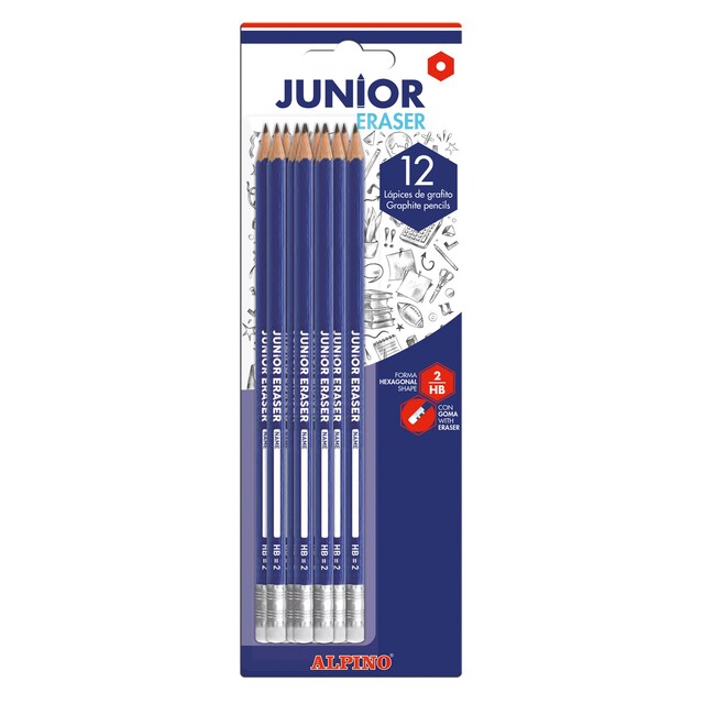 Imagen 0 de Blister 12 lápices de grafito con goma Junior Alpino