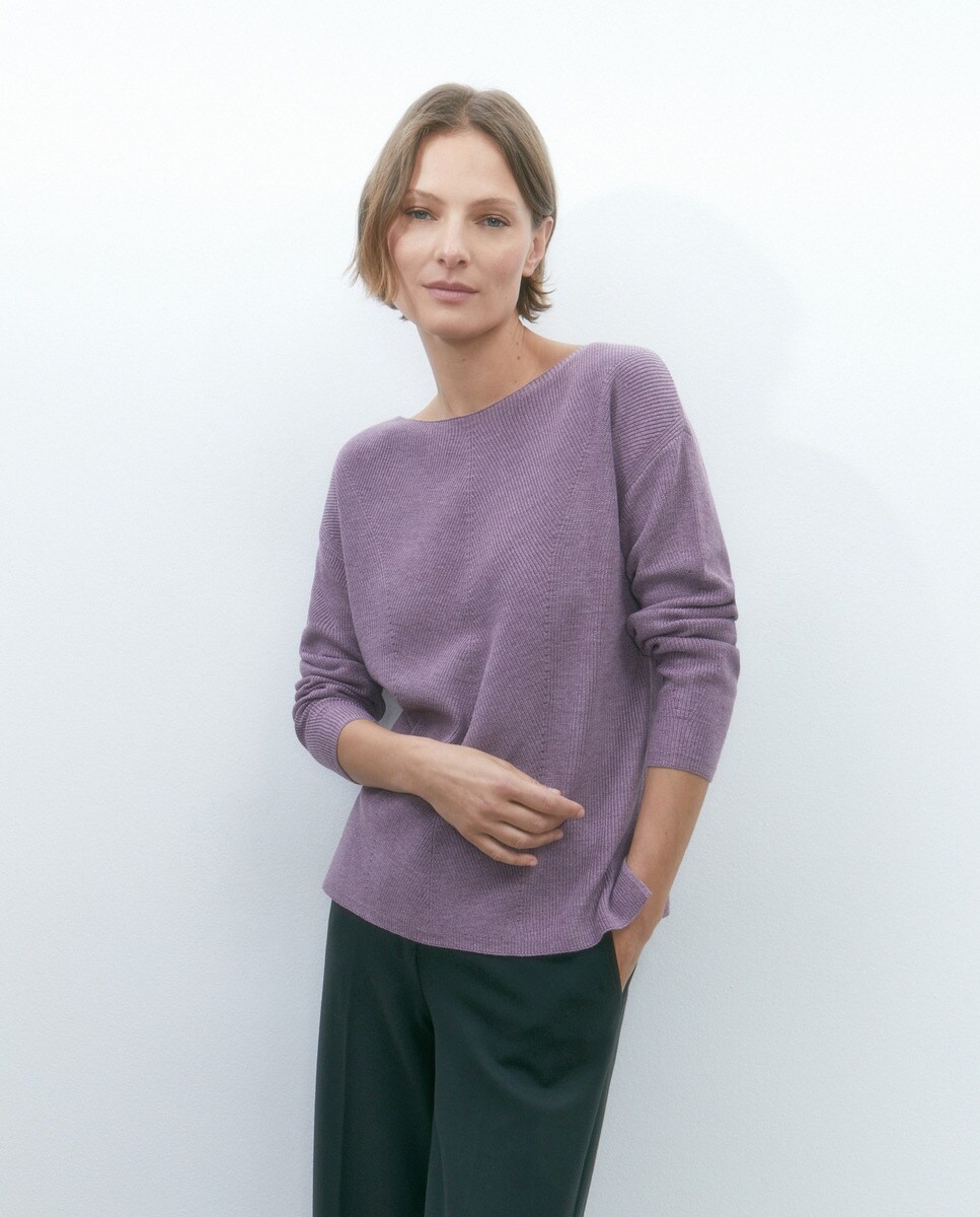 Pull en point perlé à encolure ronde