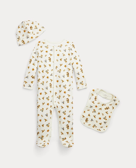 Imagen 0 de Caja de regalo de 3 piezas de bebé niño de algodón con Polo Bear