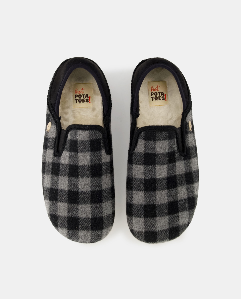 Pantufas Tipo Babuchas com Estampado aos Quadrados Cinzento-4