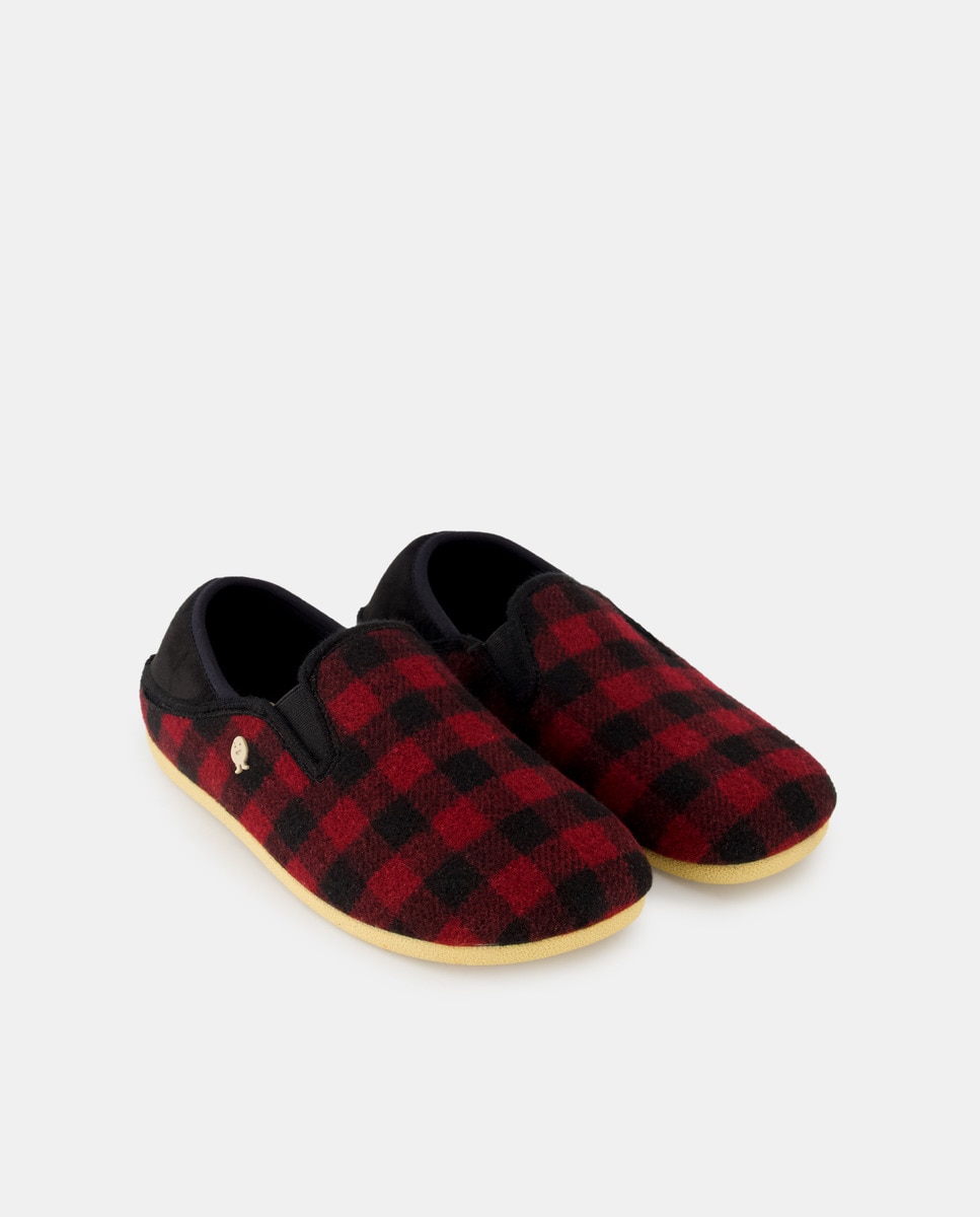 Pantufas Tipo Babuchas com Estampado aos Quadrados Bordeaux-2