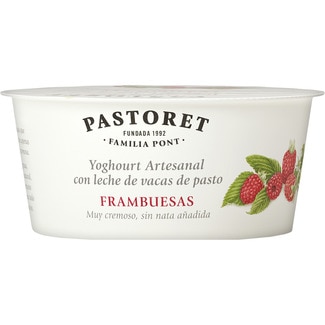yogur con frambruesas azucarado artesano cremoso con leche de vacas de pasto sin gluten envase 125 g - Pastoret