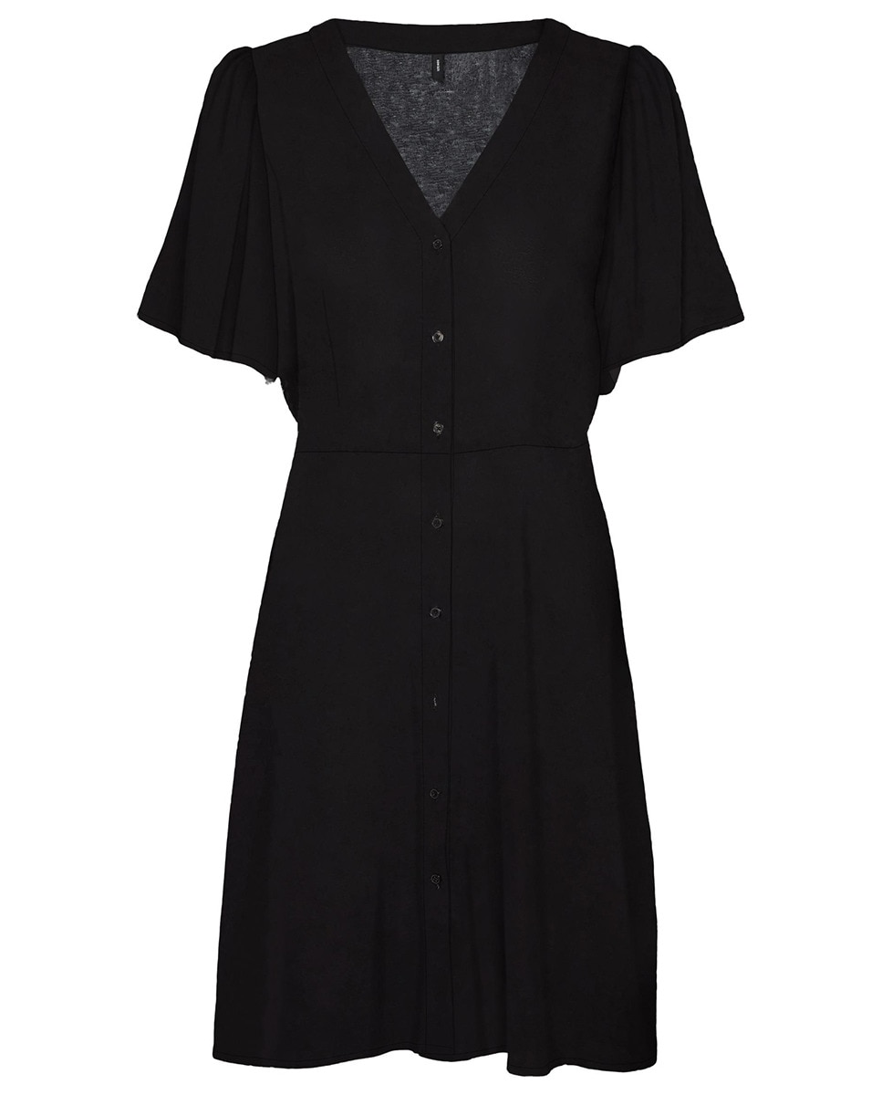 Vestido curto com botões Preto-5