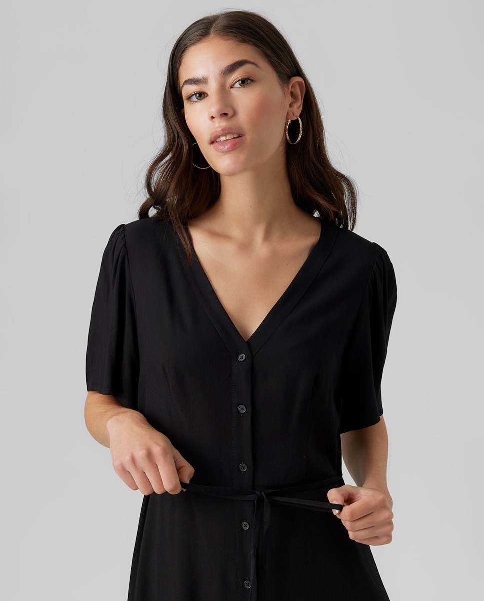 Vestido curto com botões Preto-4