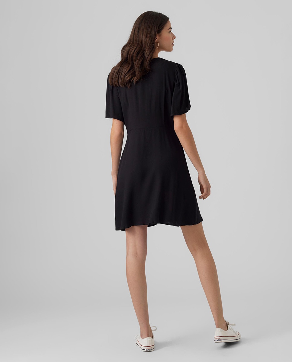 Vestido curto com botões Preto-3
