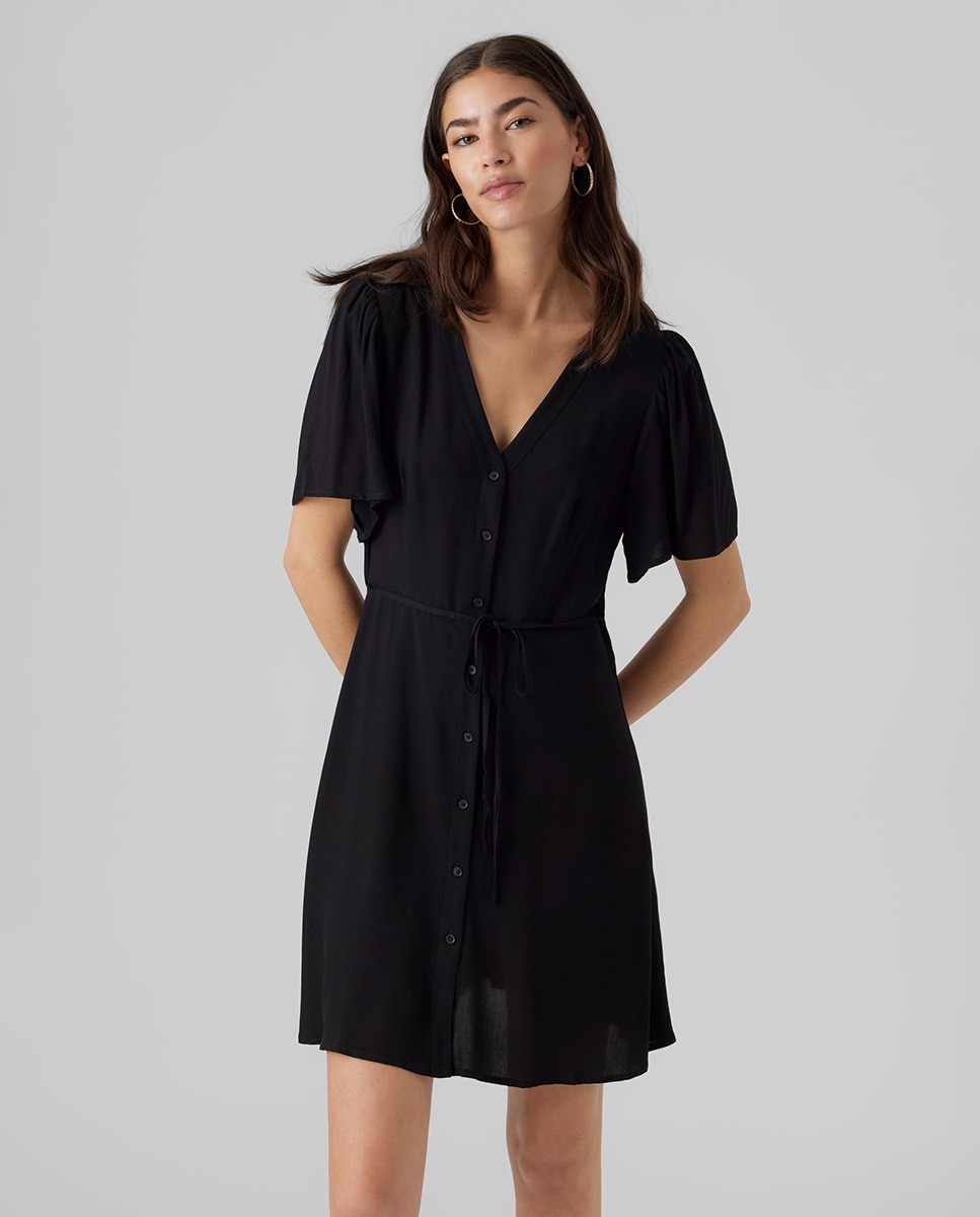 Vestido curto com botões Preto-2