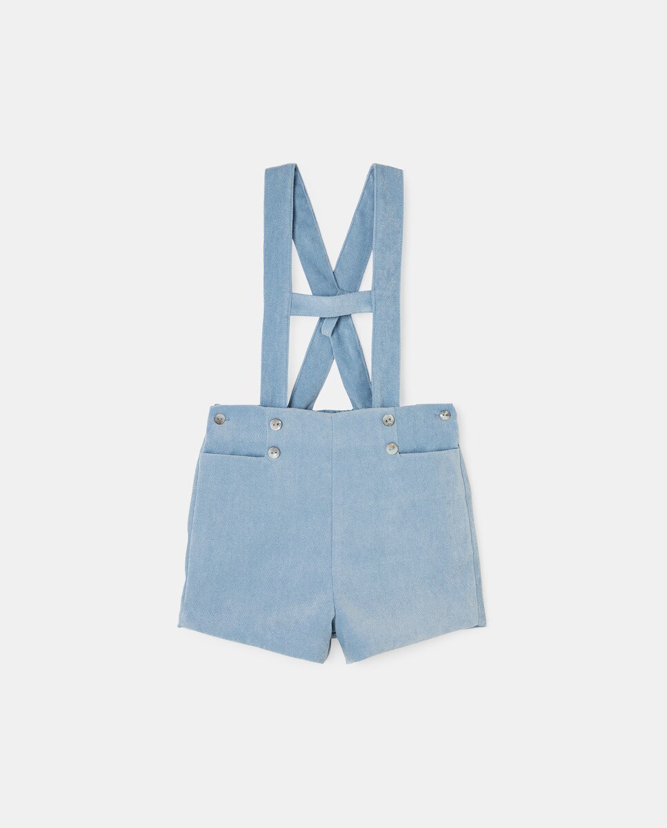 Bermuda côtelé uni à bretelles en forme de H