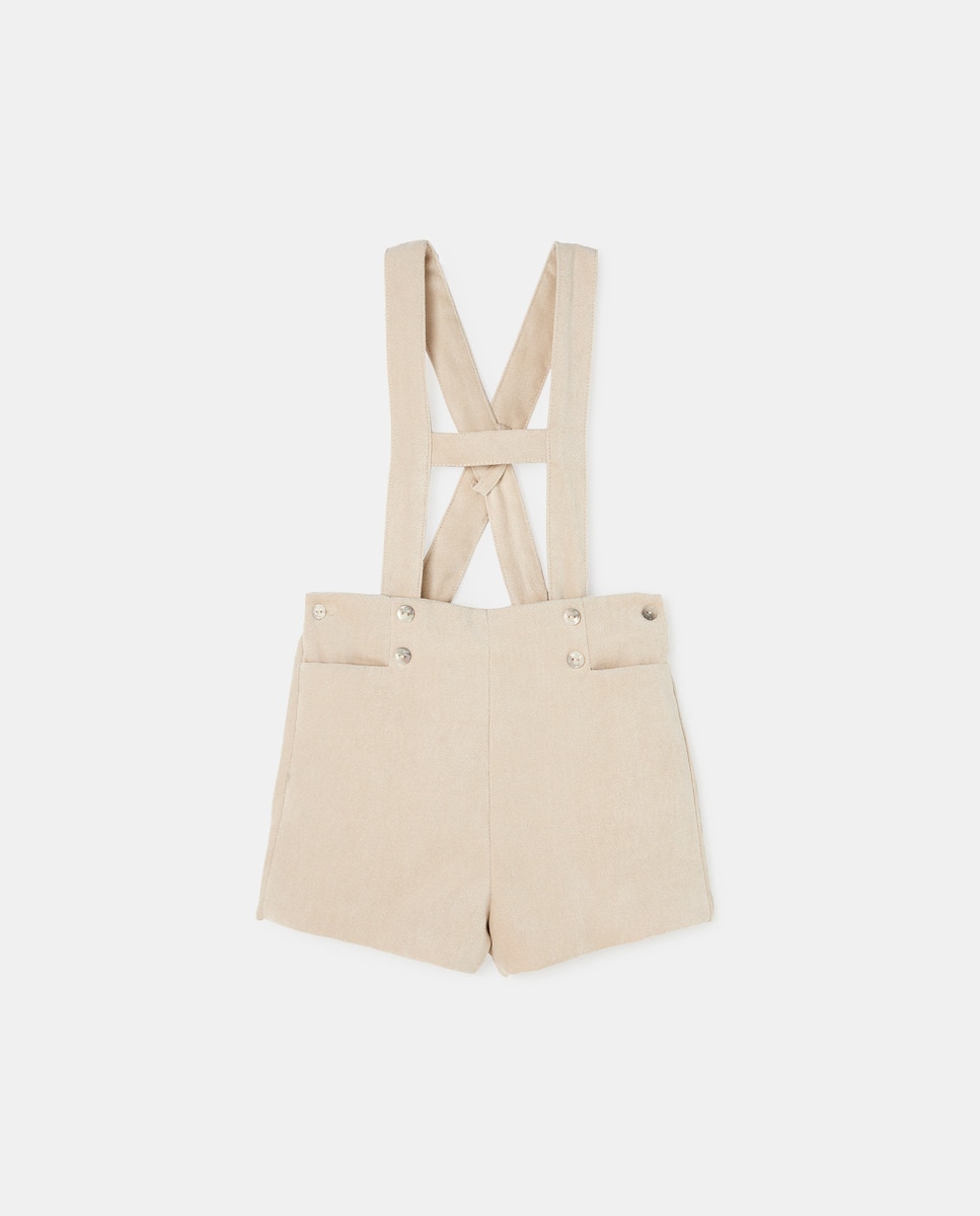 Bermuda côtelé uni à bretelles en forme de H