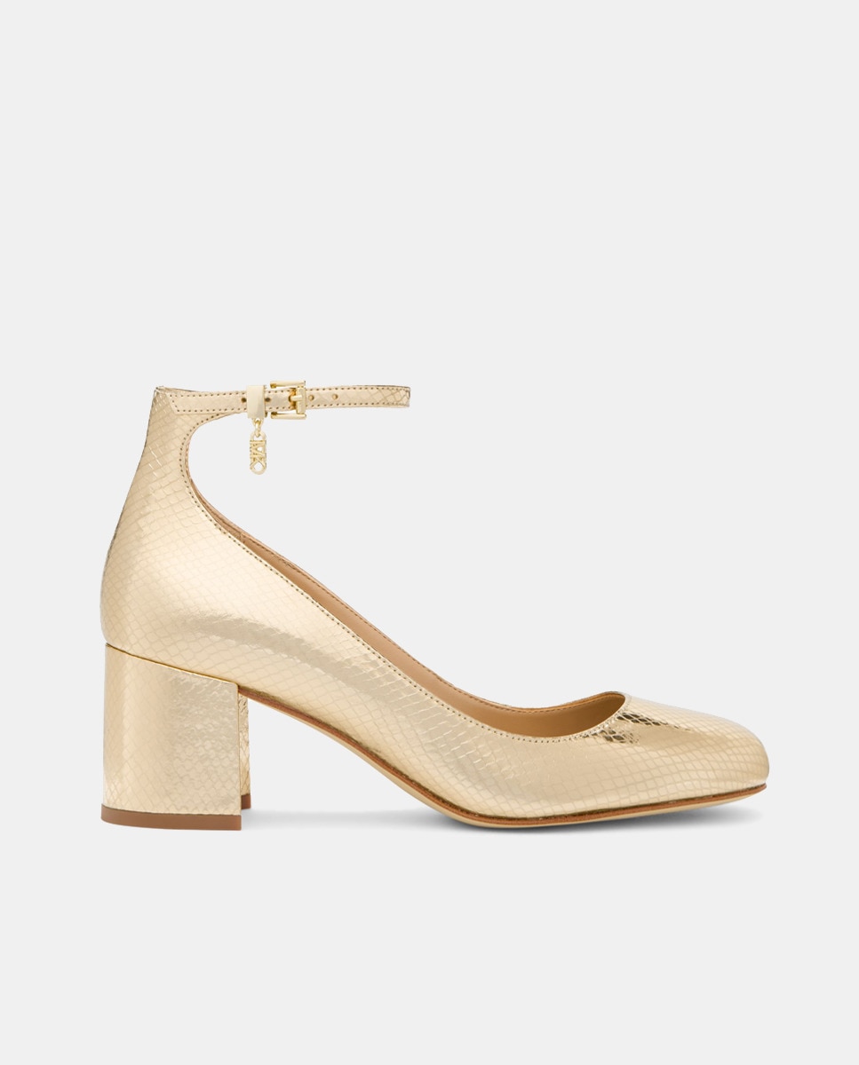 Ballerines Perla gravé avec bride de cheville et talon bloc