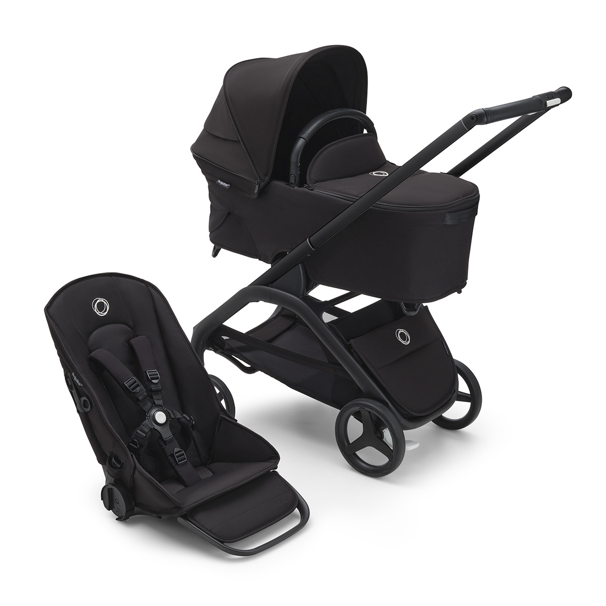 Carro de bebé dúo Bugaboo Dragonfly negro/negro completo con Capazo negro medianoche Negro-2