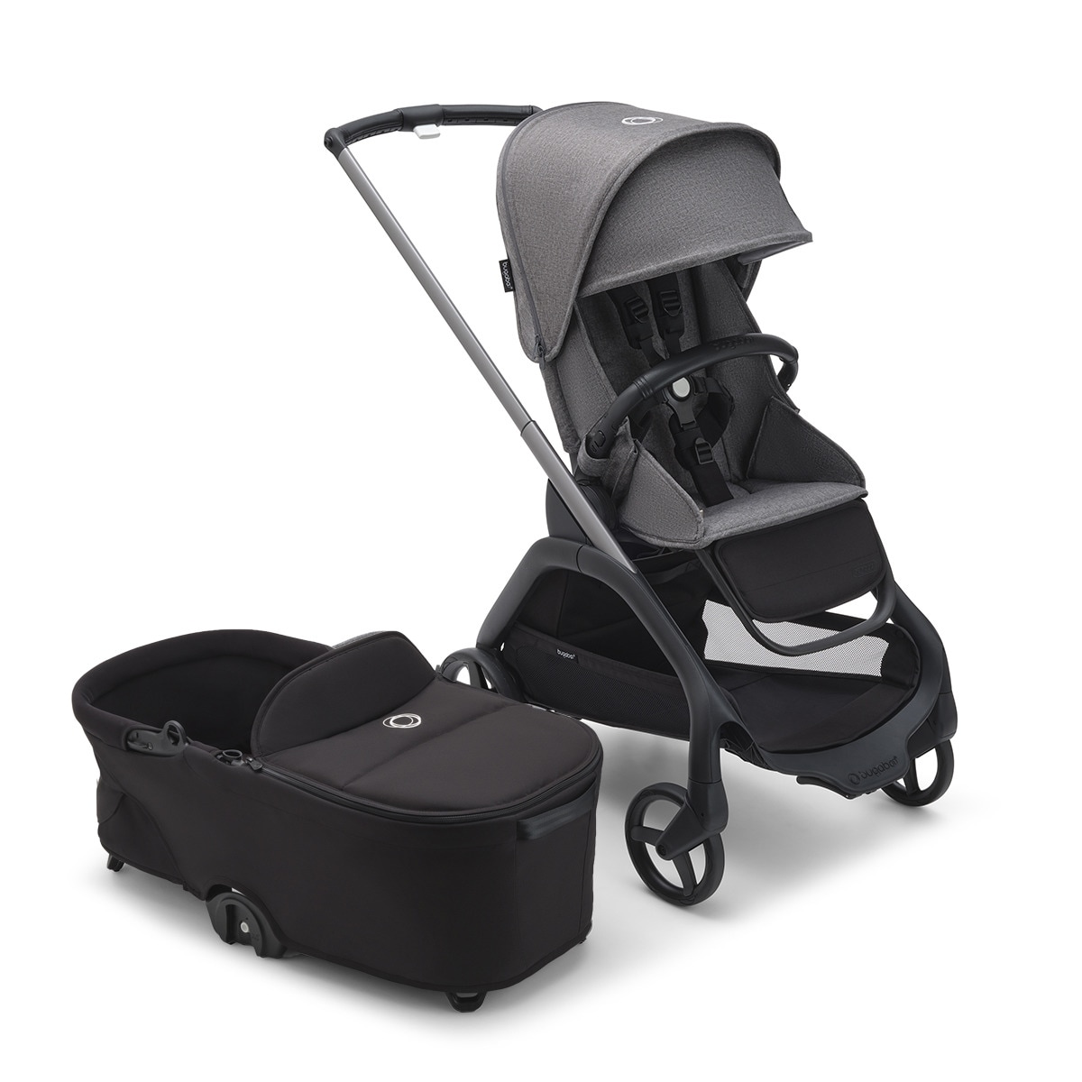 Imagem 0 de Carrinho de Bebé Duo Dragonfly - Grafite/Cinzento Melange Completa com Alcofa Preto Meia-Noite