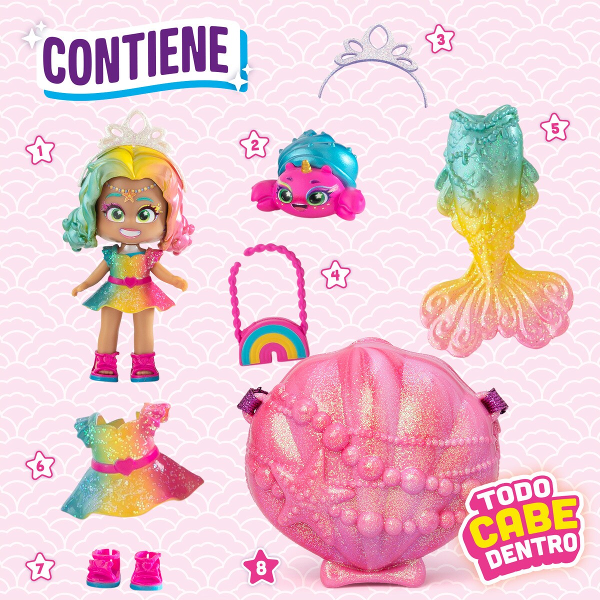 Bambola KOOKYLOOS Kooky Mermaids Coral Con Conchiglia Borsa, 4 In 1 (sirena/bambola), Con Pet, Espressioni Intercambiabili - 2