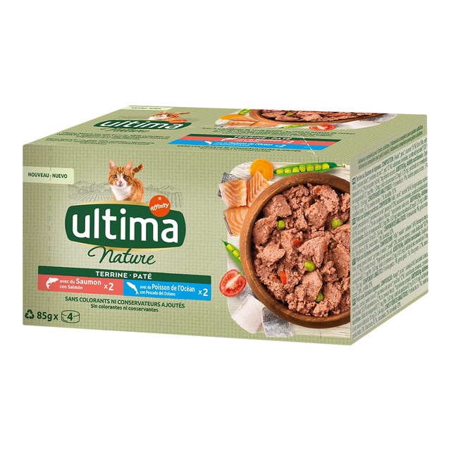 Imagen 0 de Comida húmeda para gatos adultos Ultima Nature salmón y pescado del océano pack 4 x 85 g