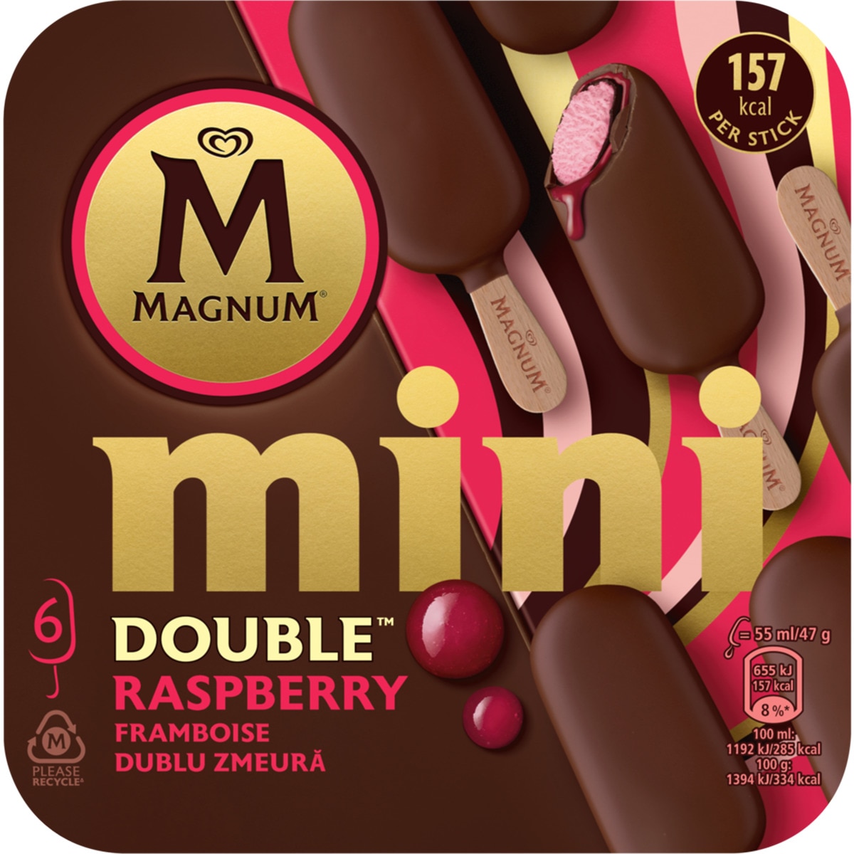 Gelado Mini Double Framboesa Pack 6 unidades embalagem 330 ml