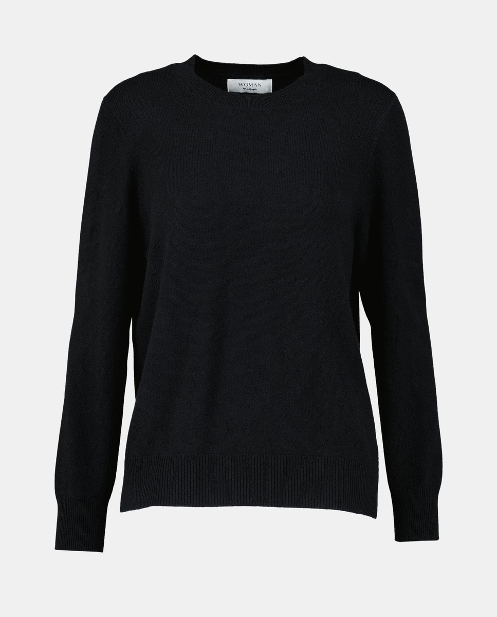 Camisola de Malha 100% Caxemira com Decote Redondo Preto-5
