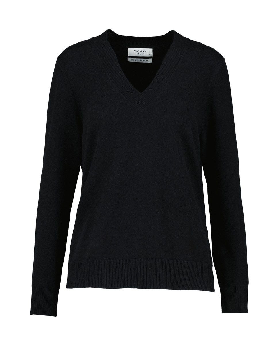 Camisola de Malha com Decote em Bico e em Caxemira Preto-4