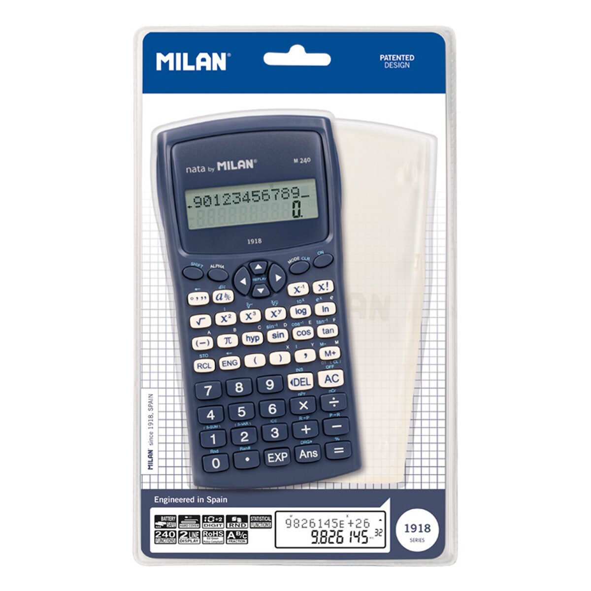 Blíster calculadora científica m240 serie 1918 MILAN azul · MILAN