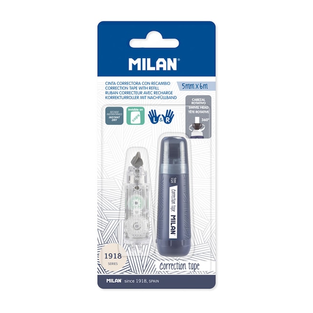 Imagen 0 de Blíster cinta correctora 5 mm x 6 m + 1 recambio serie 1918 MILAN azul marino