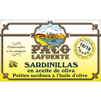 sardinillas en aceite de oliva 16-18 piezas lata 85 g neto escurrido - Paco Lafuente