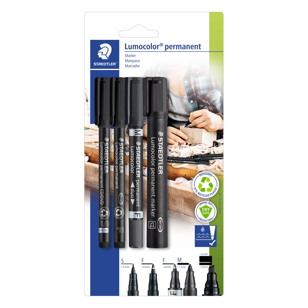 Pack 4 rotuladores permanentes Lumocolor Staedtler negros 1