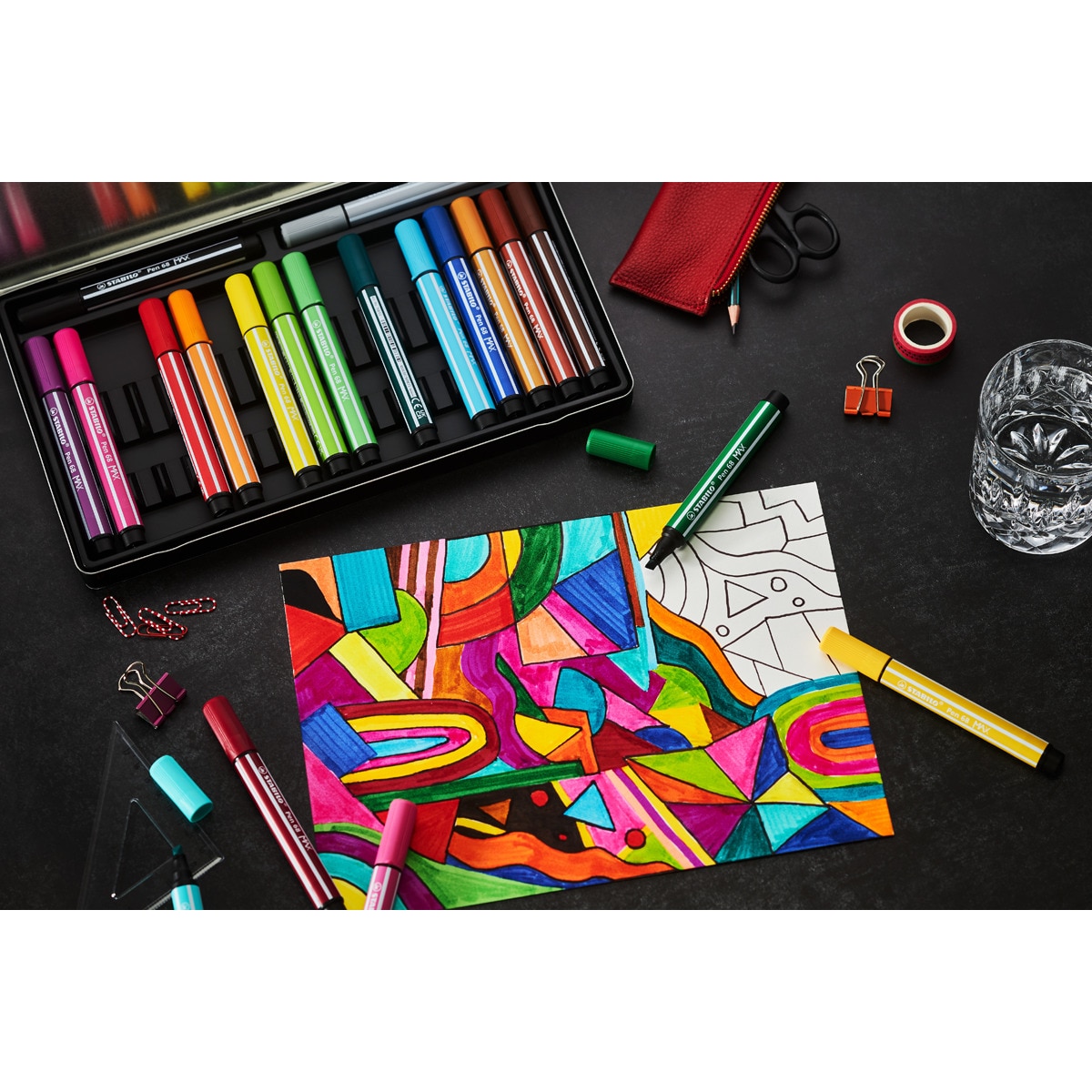 Pack con 6 rotuladores premium con punta de fibra biselada Pen 68 MAX STABILO multicolor Multicolor-5