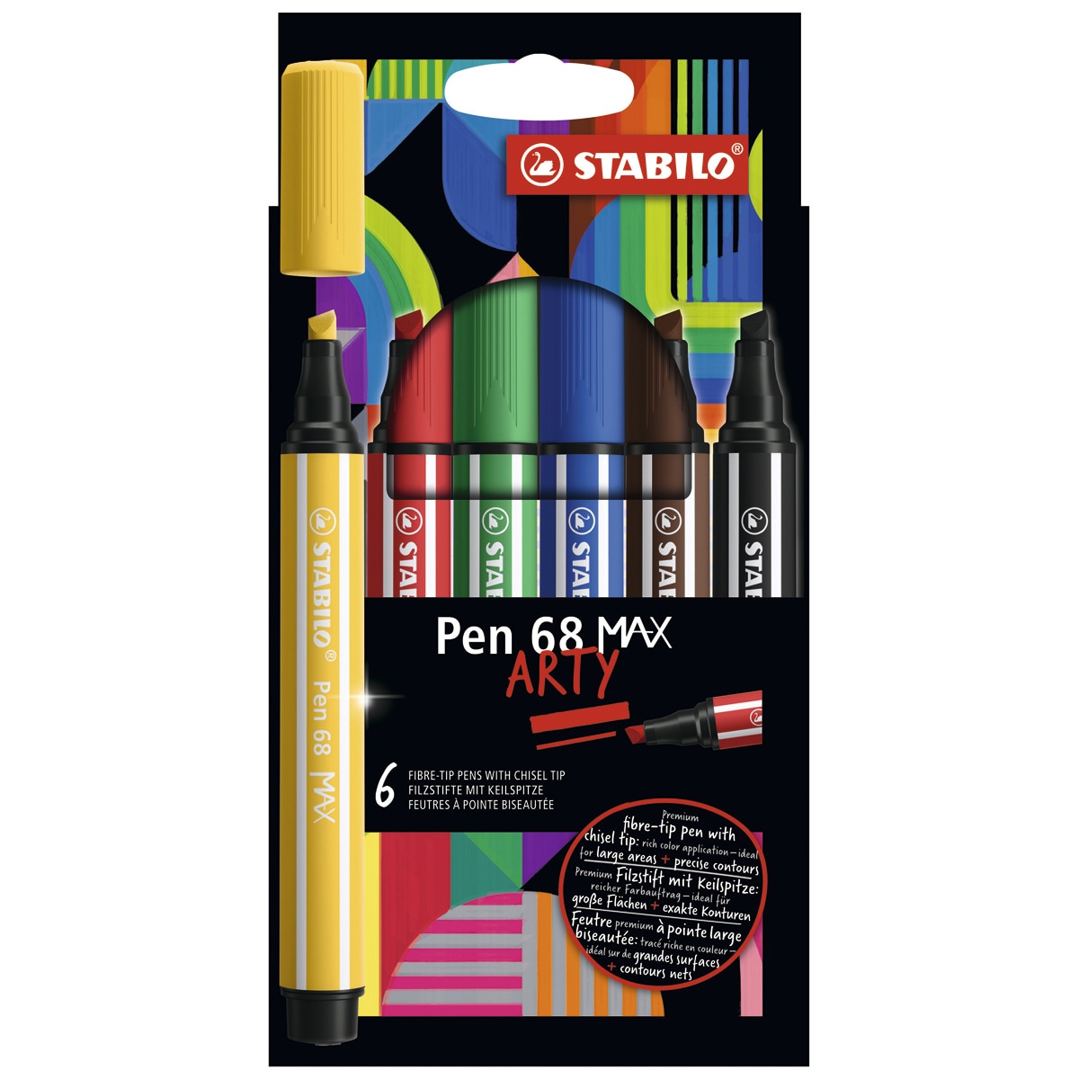 Pack con 6 rotuladores premium con punta de fibra biselada Pen 68 MAX STABILO multicolor Multicolor-1