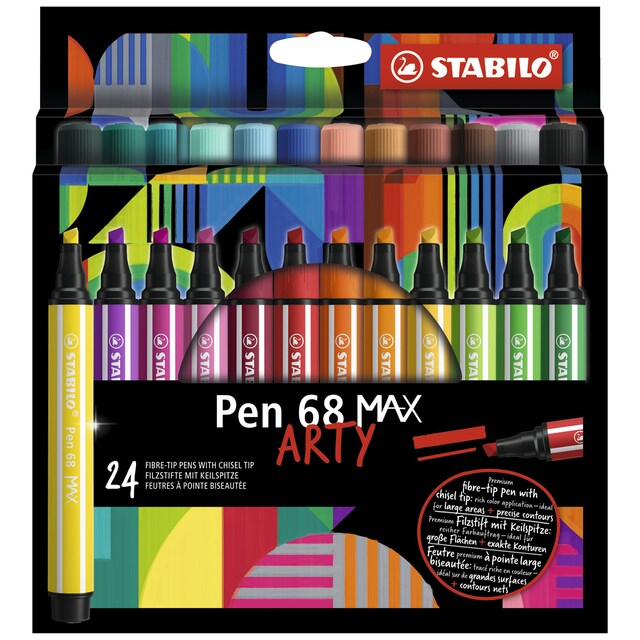 Imagen 0 de Estuche con 24 rotuladores premium con punta de fibra biselada Pen 68 MAX STABILO multicolor