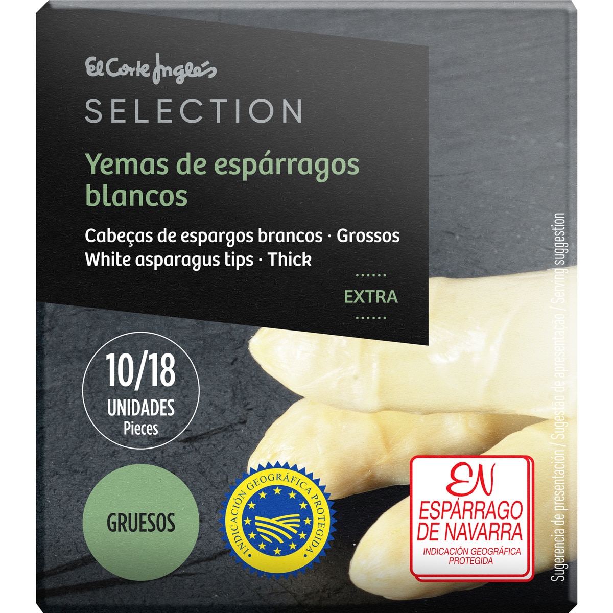 yemas de espárragos blancos gruesos IGP de Navarra 10-18 piezas lata 135 g neto escurrido