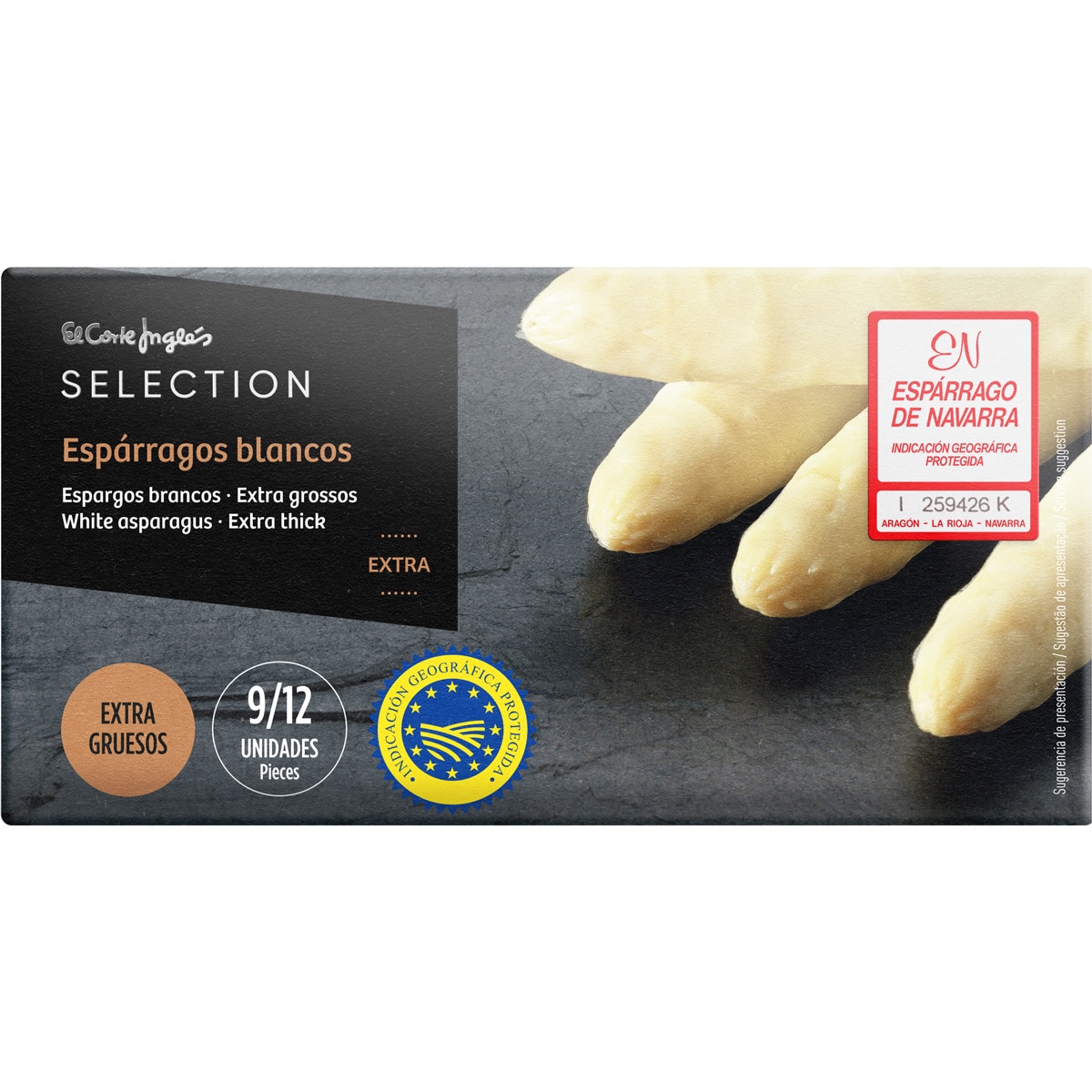 espárragos blancos IGP de Navarra extra gruesos 9-12 piezas lata 500 g neto escurrido