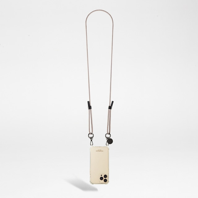 Imagen 0 de Cordón trenzado de algodón naé La Coque Française con mosquetones metálicos negros en color beige metalizado Largo graduable