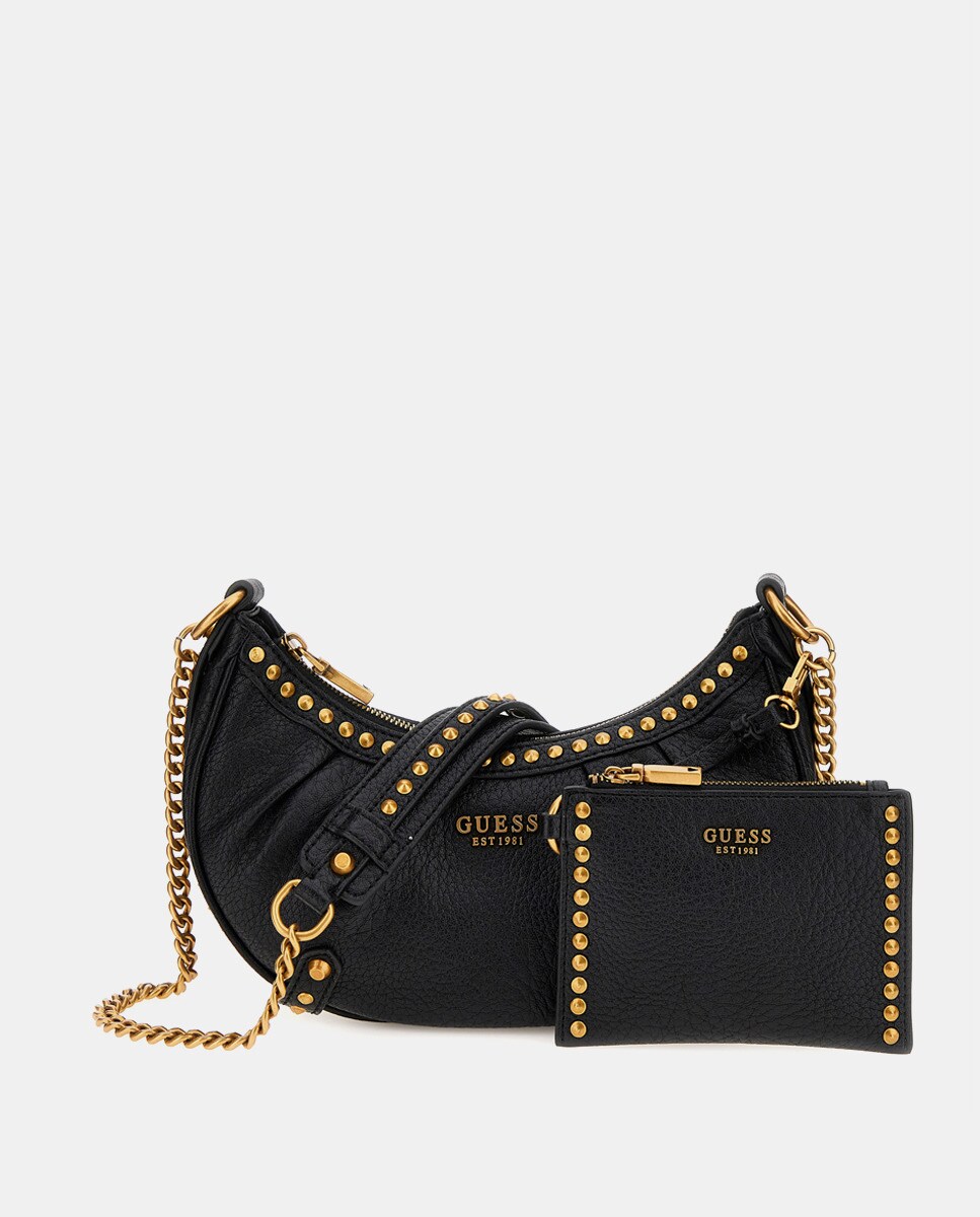 Sac à bandoulière moyen Celia en demilune à clous