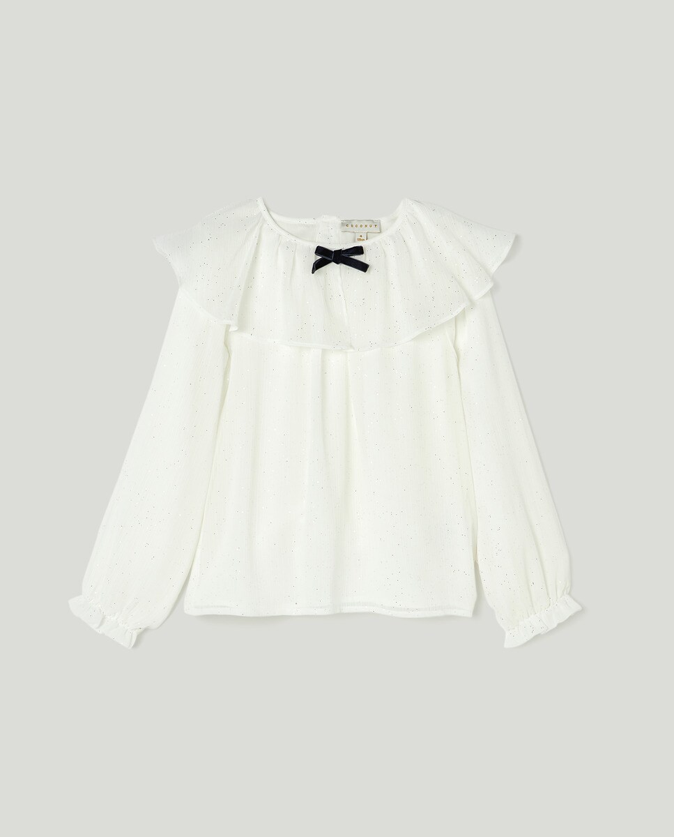 Chemisier à manches longues et col volanté avec n?ud