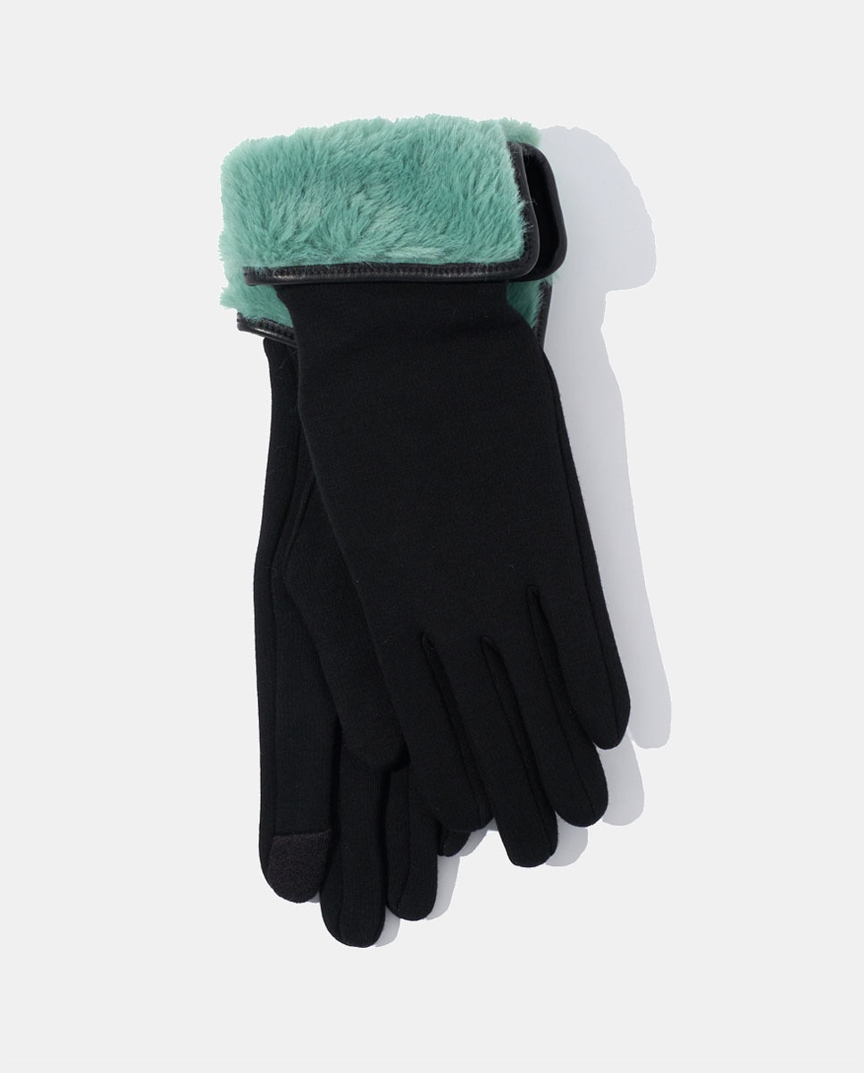 Luvas com Punho de Pelo Sintético - Preto/Verde Verde-1