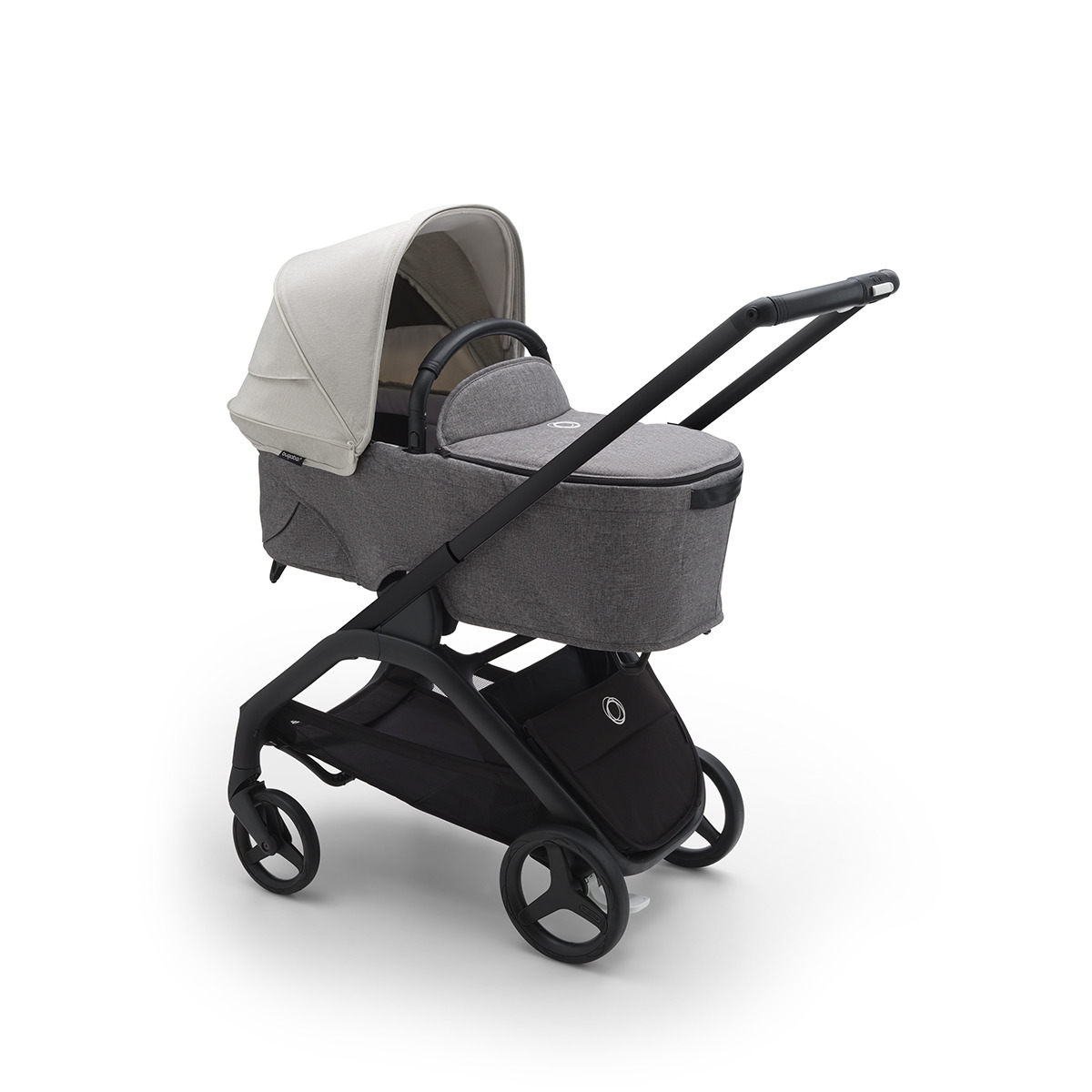 Carrinho de Bebé Duo Dragonfly - Base Preto/Cinzento Melange com Capota Branco Névoa e Alcofa Cinzento Melange Cinzento-3