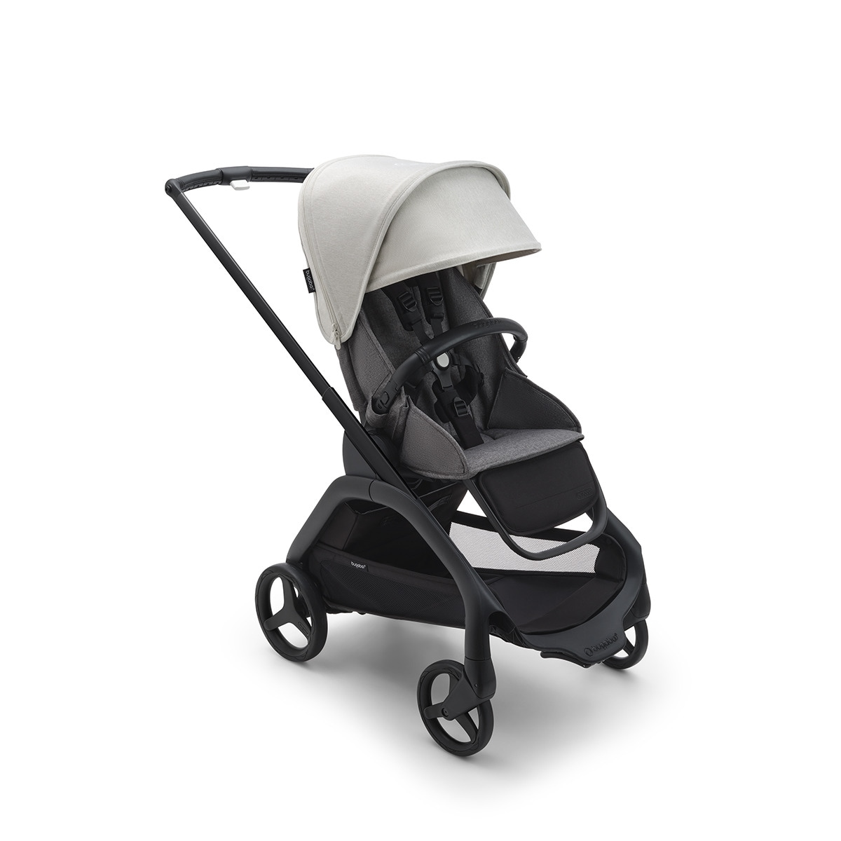 Carrinho de Bebé Duo Dragonfly - Base Preto/Cinzento Melange com Capota Branco Névoa e Alcofa Cinzento Melange Cinzento-2
