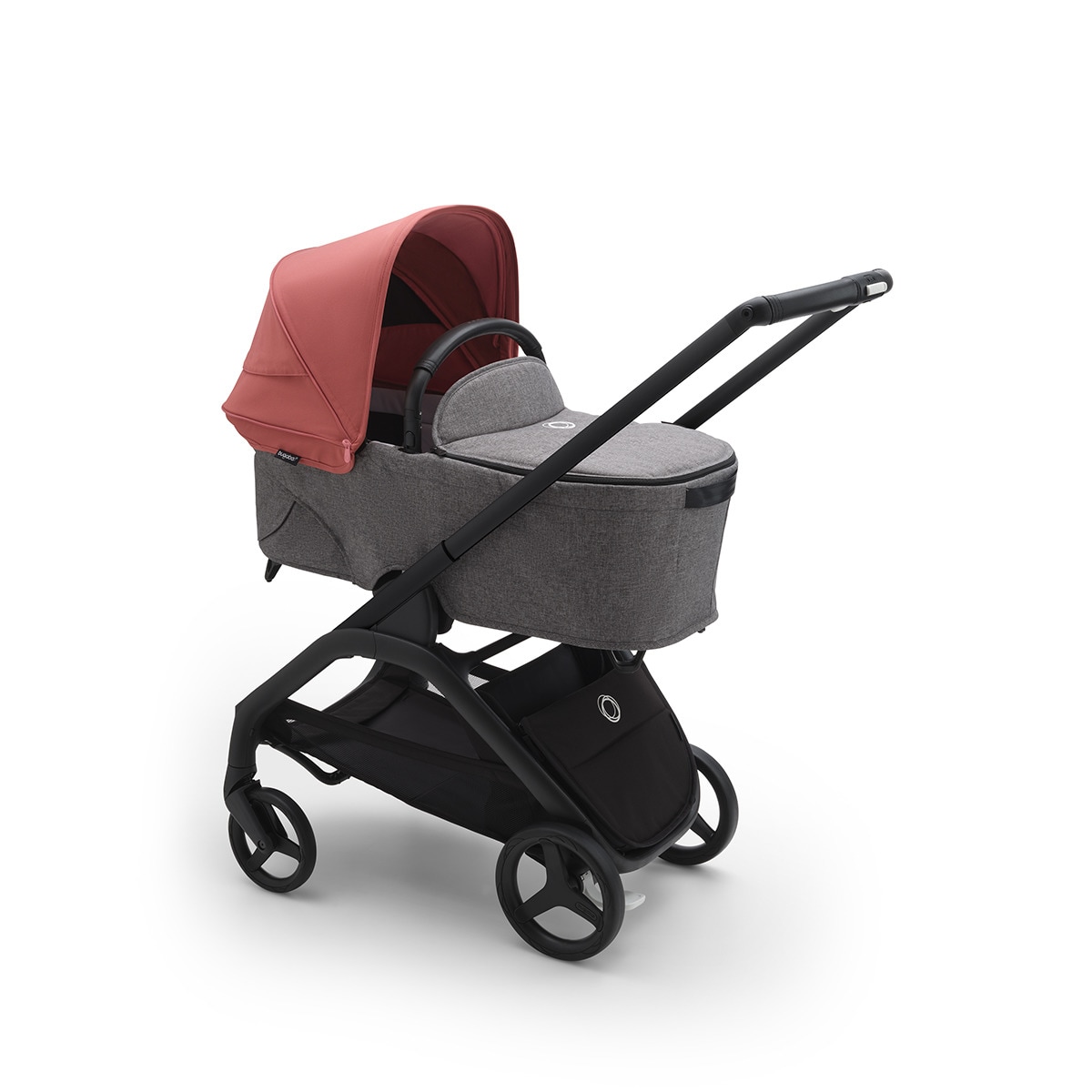 Carrinho de Bebé Duo Dragonfly - Base Preto/Cinzento Melange com Capota Vermelho Amanhecer e Alcofa Cinzento Melange Cinzento-3