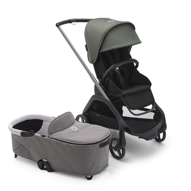 Imagen 0 de Carro de bebé Bugaboo Dragonfly base grafito/negro medianoche con capota verde bosque y capazo gris melange