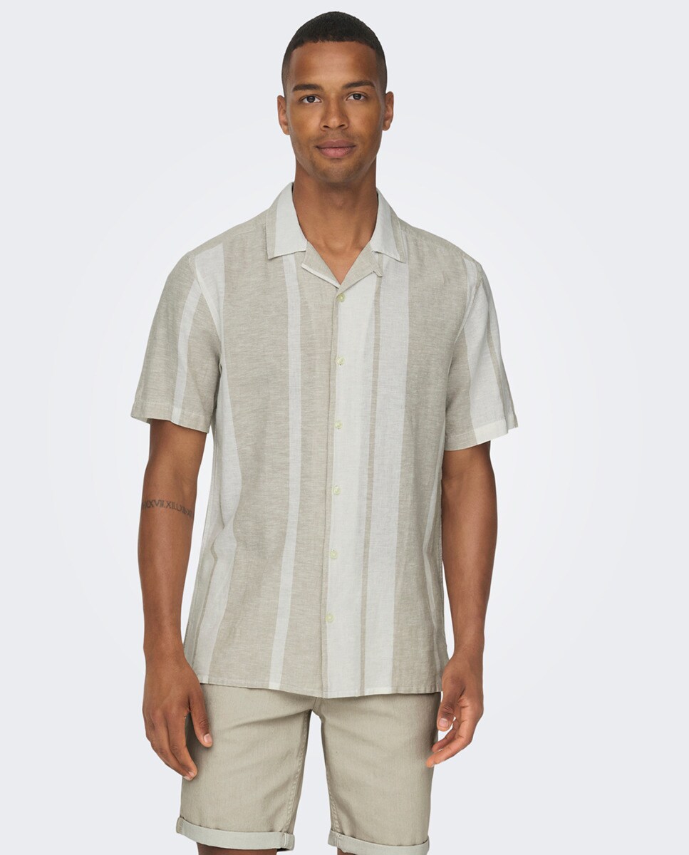 camisa lino manga corta mujer