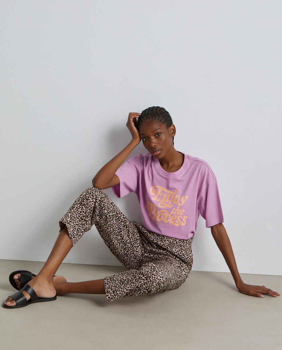 Crop top imprimé à manches tombantes