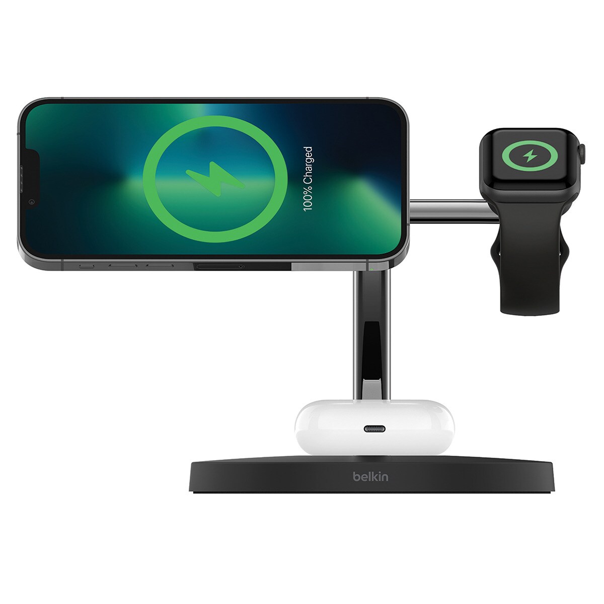 Base de carga inalámbrica 3 en 1 Belkin 15 W con tecnología MagSafe oficial Negro-1
