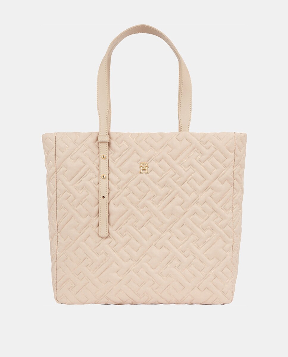 Sac porté épaule style tote écru avec logo métallisé