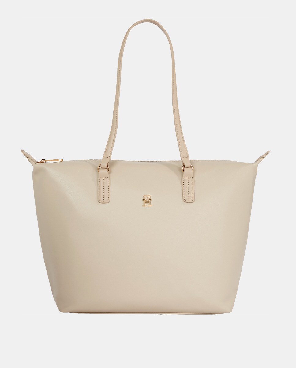 Sac porté épaule style tote écru avec logo TH en métal