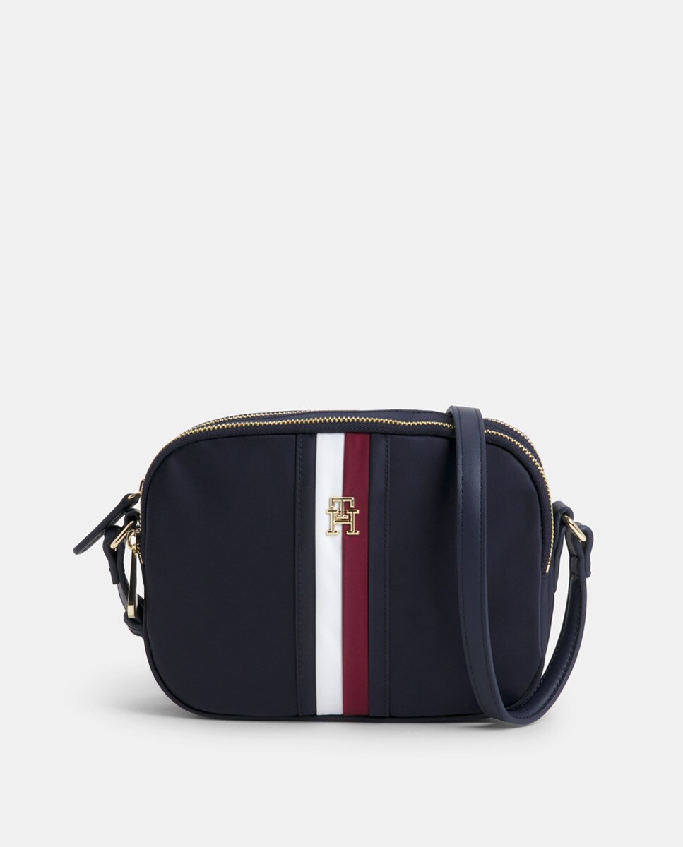 Sac à bandoulière à double zip et logo TH en métal