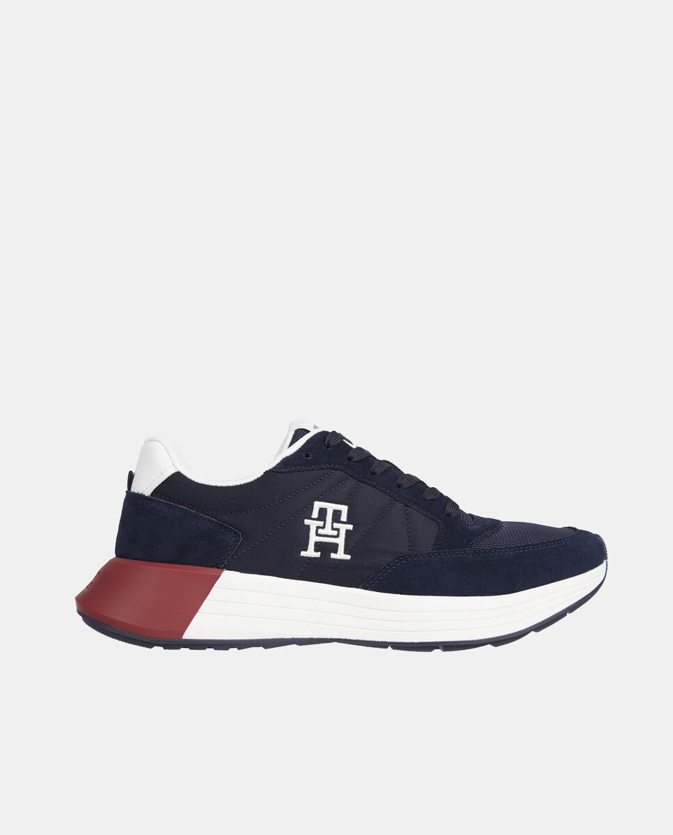 Chaussures basses style running en croûte de cuir avec logo et semelle épaisse