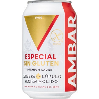cerveza rubia especial tipo Lager Sin Gluten lata 33 cl - Ambar