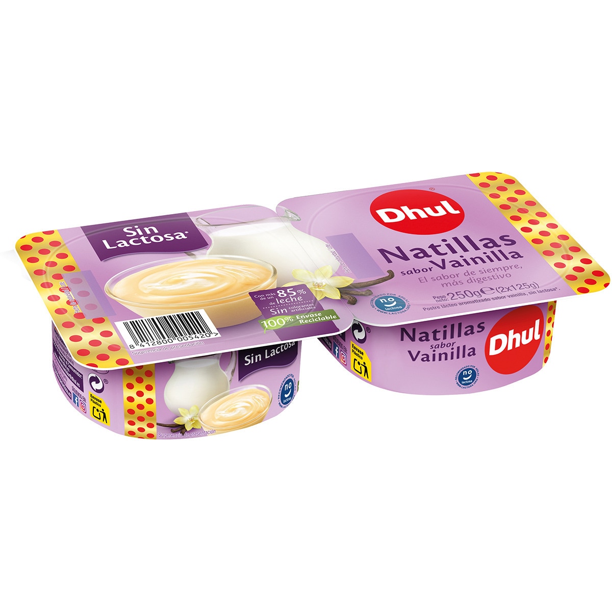 natillas sabor vainilla sin  lactosa pack 2 unidades 125 g