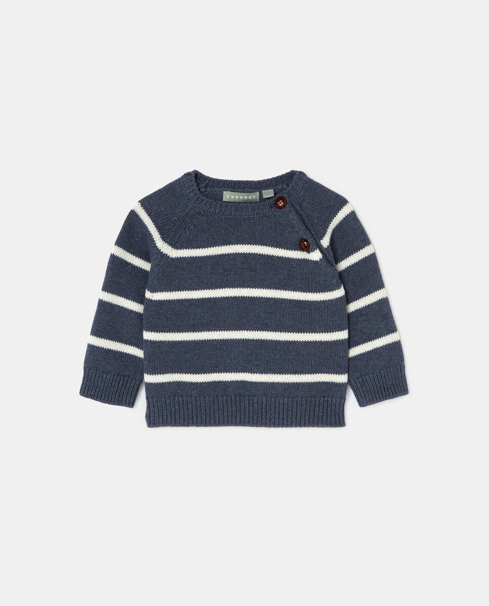 Pull à motifs torsadés et 2 boutons aux emmanchures avec manches raglan rayures