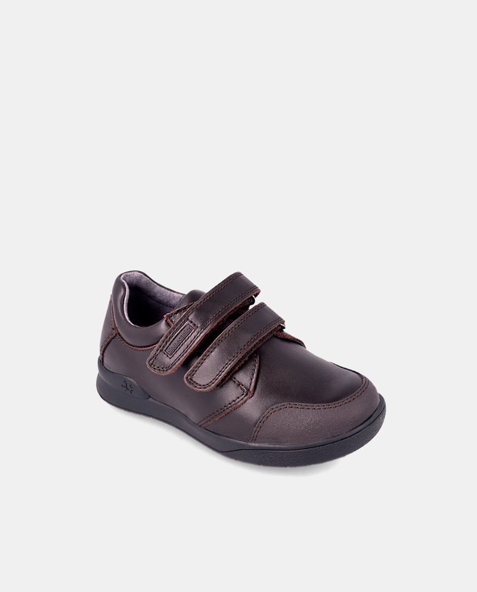 Sapatos com Fecho Aderente e em Pele - Castanho Castanho-claro-6