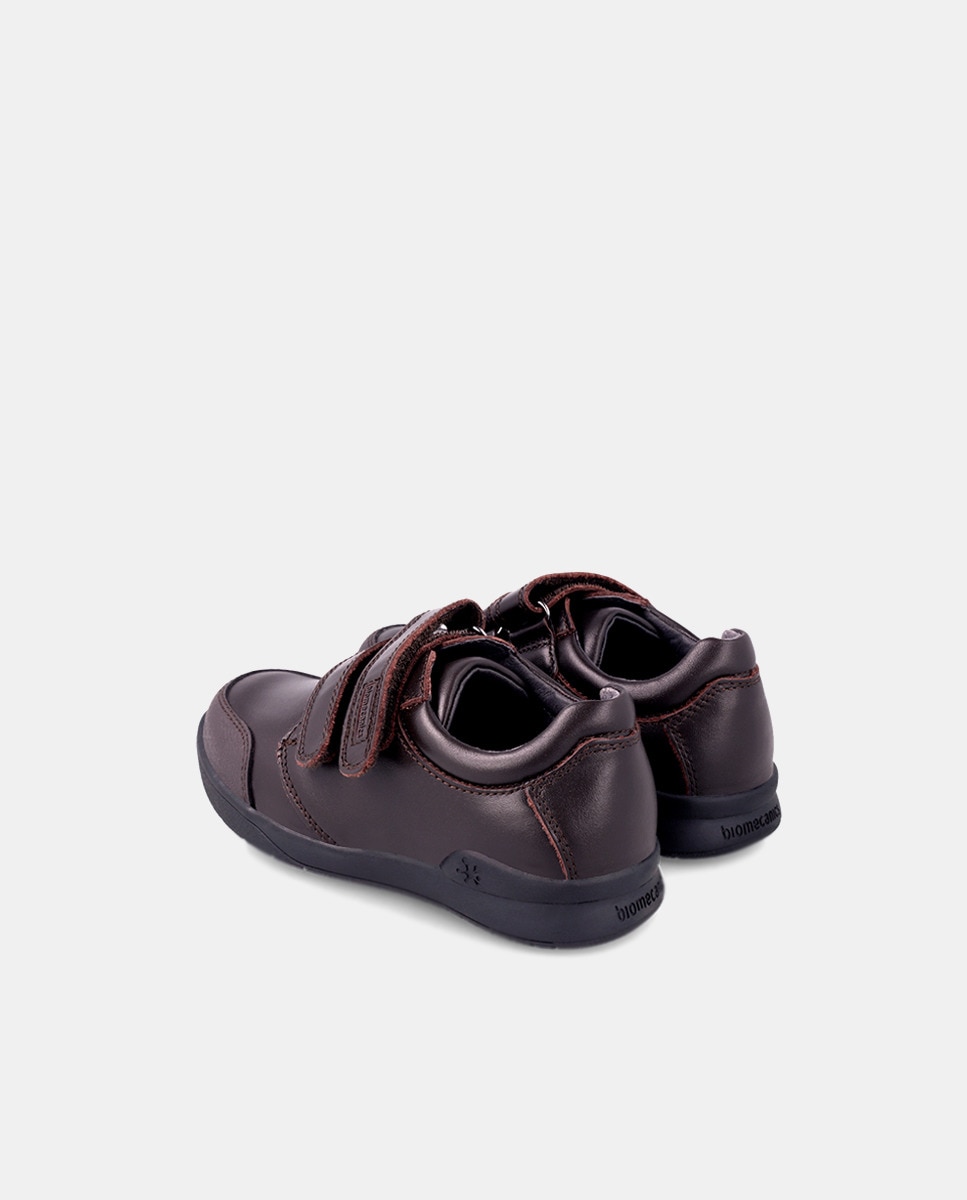 Sapatos com Fecho Aderente e em Pele - Castanho Castanho-claro-5